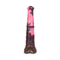 Bad Horse - Silikonové dildo s koňským náčiním - 24 cm (hnědorůžové)