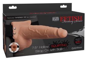 Fetish Strap-On 7,5 - připínací, duté, stříkající dildo (přírodní)