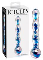 Icicles No. 08 - vlnitý, oboustranný, skleněný dildo (průhledně modrý)