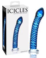 Icicles No. 29 - spirálovitý, skleněný penisový dildo (modrý)