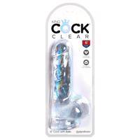 King Cock Clear 6 - přísavkový, varlatový malý dildo (15 cm)