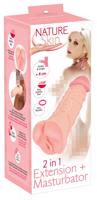 Nature Skin 2in1 Extension + Masturbator Vagina - návlek na penis a masturbátor (tělová barva)