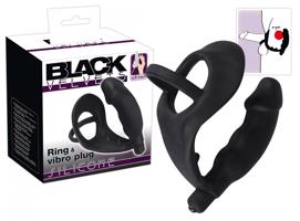 You2Toys Black Velvets Ring&amp; Vibro Plug – krúžok na penis a semenníky s análným vibrátorom (čierny)